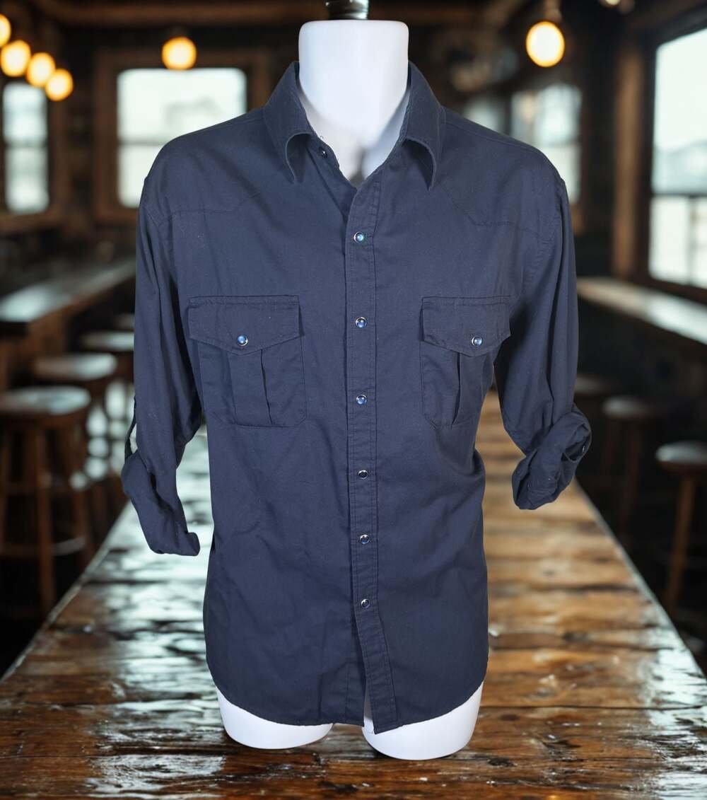 Coevals Club Men's Long Sleeve Solid Navy Western Pearl Snap Cowboy Shirt - Picture 5 of 7